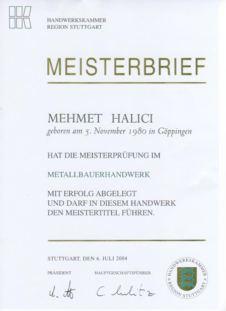 Metallbaumeister Meisterprüfung im Metallbauerhandwerk.